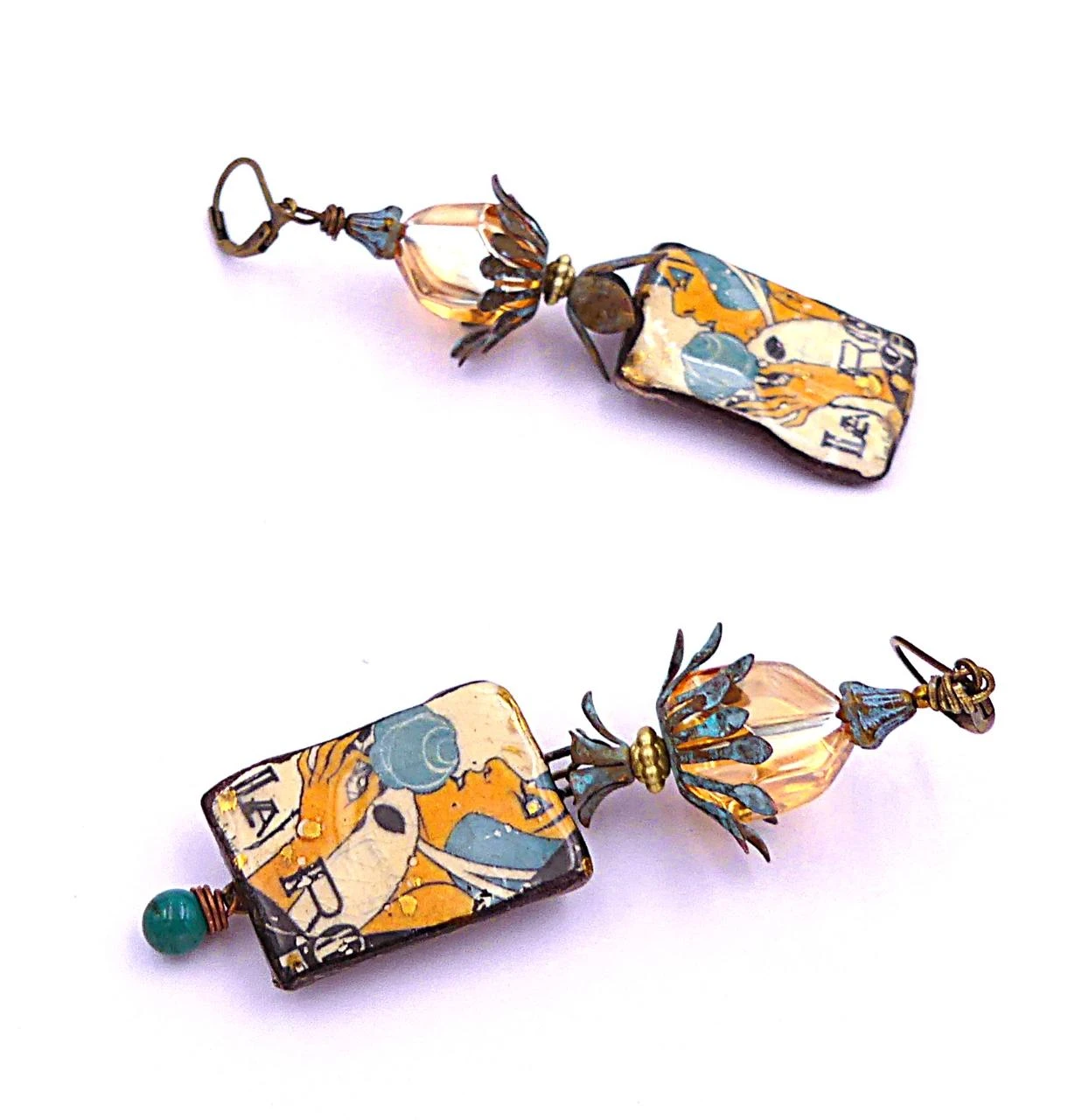 Pendientes de cerámica artesanal, latón patinado, vidrio facetado – photo 4